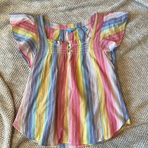 Draper James RSVP rainbow stripe flutter sleeve top szS